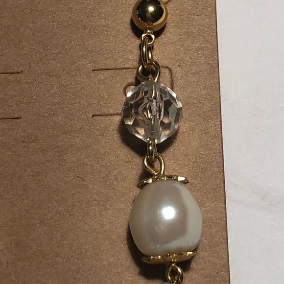 Vintage Faux Pearl & Crystal Earrings - Picture 3 of 5